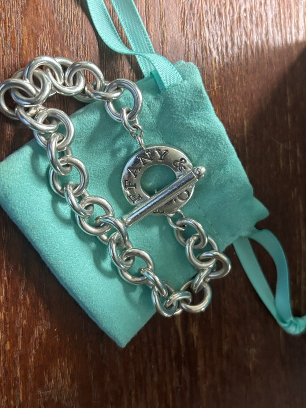 Tiffany & Co. Sterling Silver Round Link Bracelet with Signature Toggle